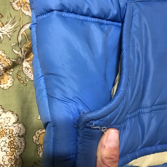 Vintage Blue Down Vest with Leather - Picture 7 of 8